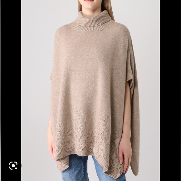 Ermanno Scervino Lavender 100% Cashmere Turtleneck Lace Hem Poncho - Picture 8 of 10